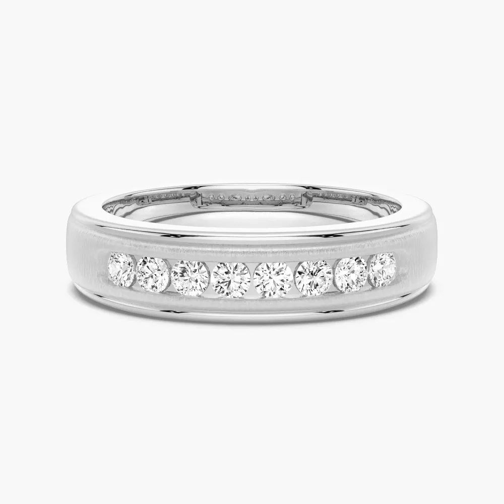 Chic Gem Brilliant Finish 7mm Brush Finish Channel Set Moissanite Men's Wedding Band