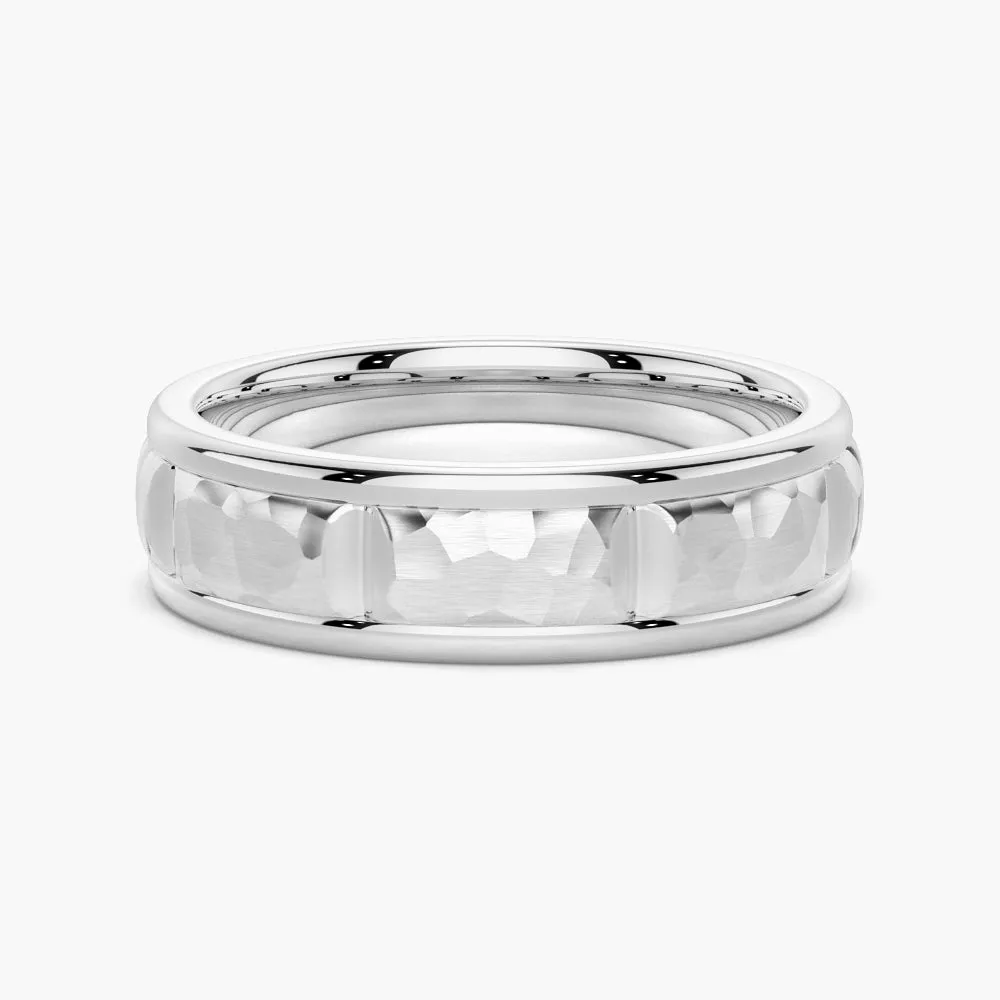 7mm Two Tone Hammered Men's Wedding Band Brilliant Touch Signature Touch