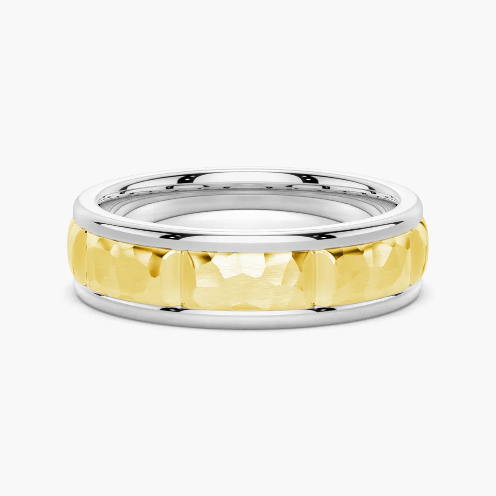 Chic Pick 7mm Two Tone Hammered Men's Wedding Band