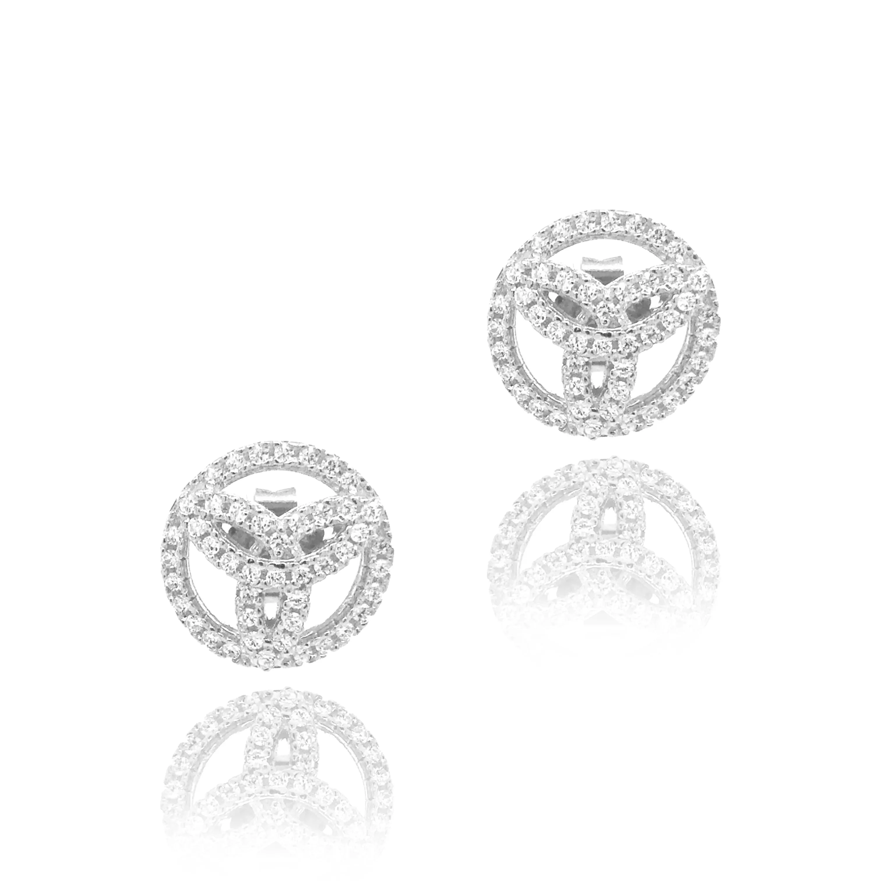 Graceful Adornment Sterling Silver Circle CZ Micropave Stud Earrings