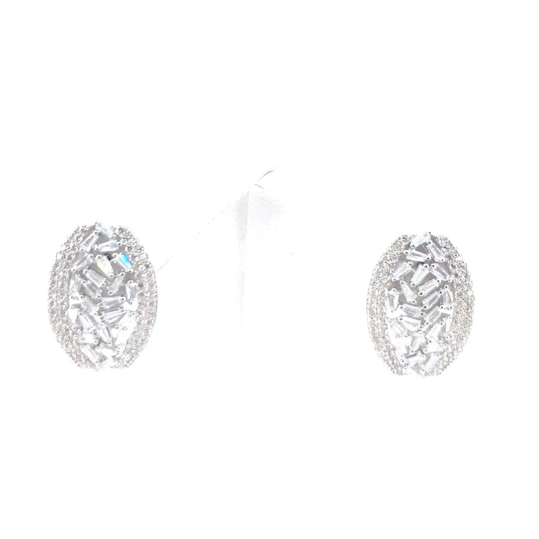 Lightweight product Sterling Silver Micropave CZ Oval Earrings