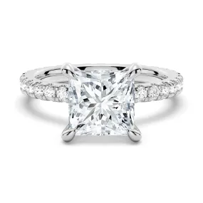 Stylish Keepsake Critic Acclaimed Princess Cut Moissanite Engagement Ring With Eternity Pave Band