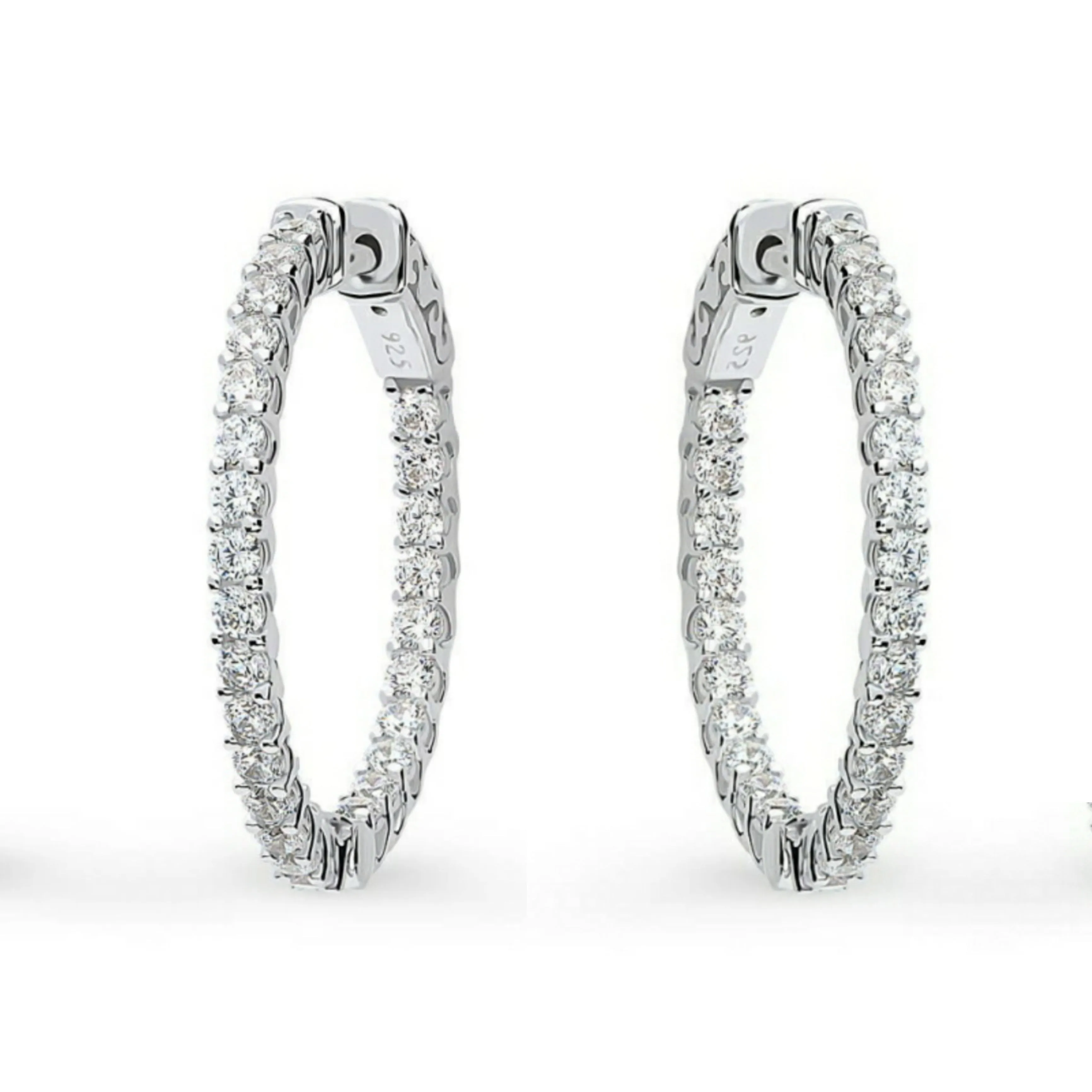 Sterling Silver Oval Shaped CZ Hoop Earrings Beautiful Design