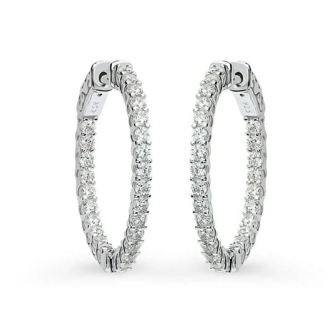 Sterling Silver Oval Shaped CZ Hoop Earrings Exquisite Must-Have Simple Aesthetic