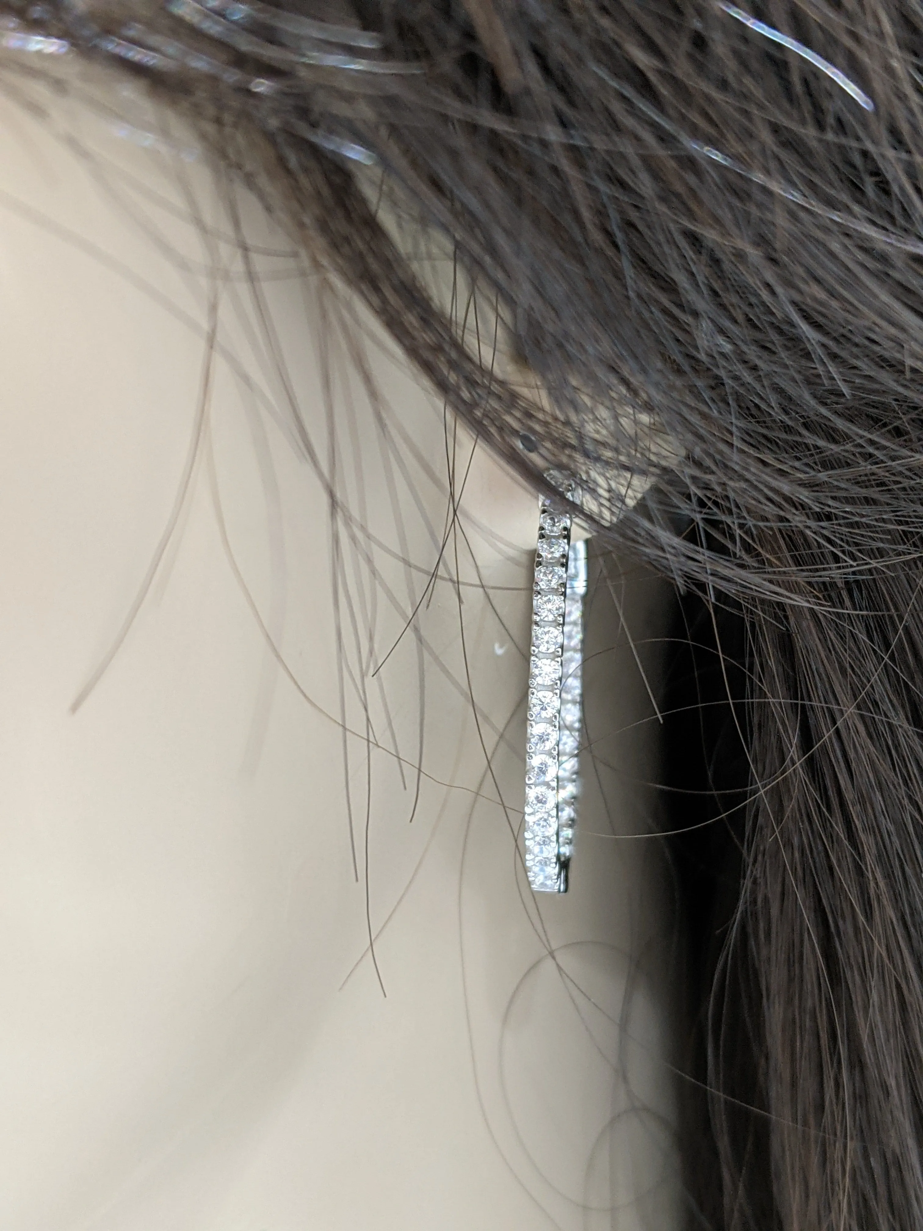 Striking Embellishment Sterling Silver Oval Shaped CZ Hoop Earrings