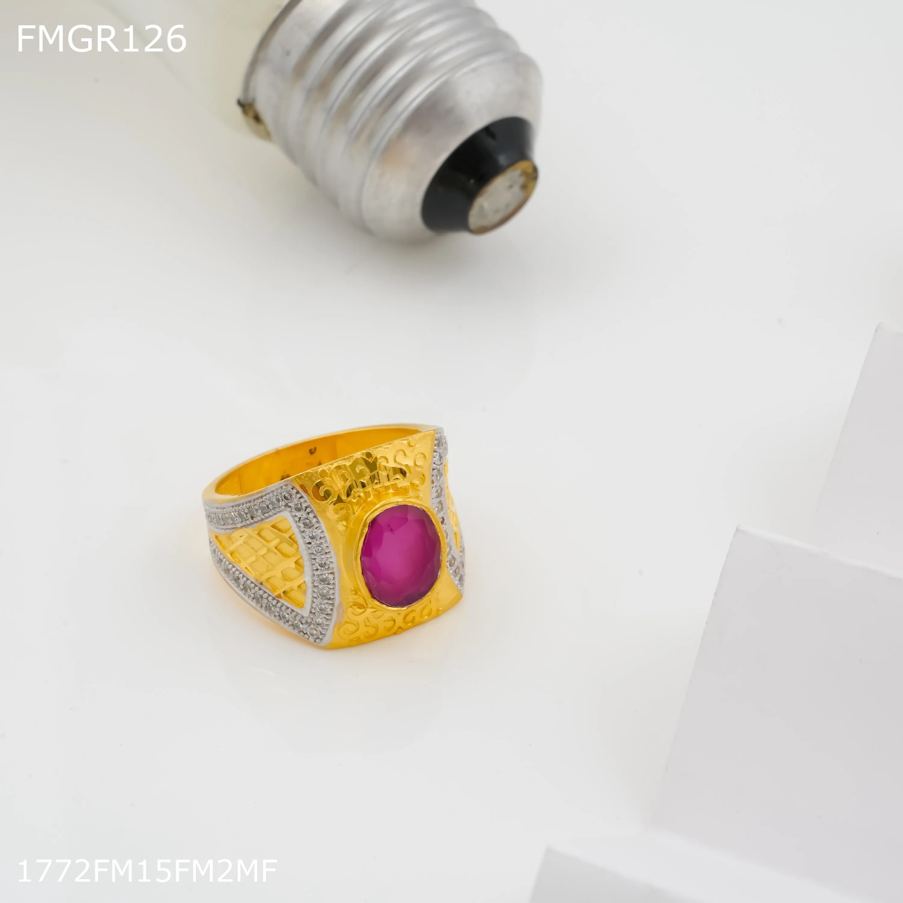 Model Accessory Eternal Adornment Freeme 1gm redpink stone ad gold plated ring for men - FMGRI126