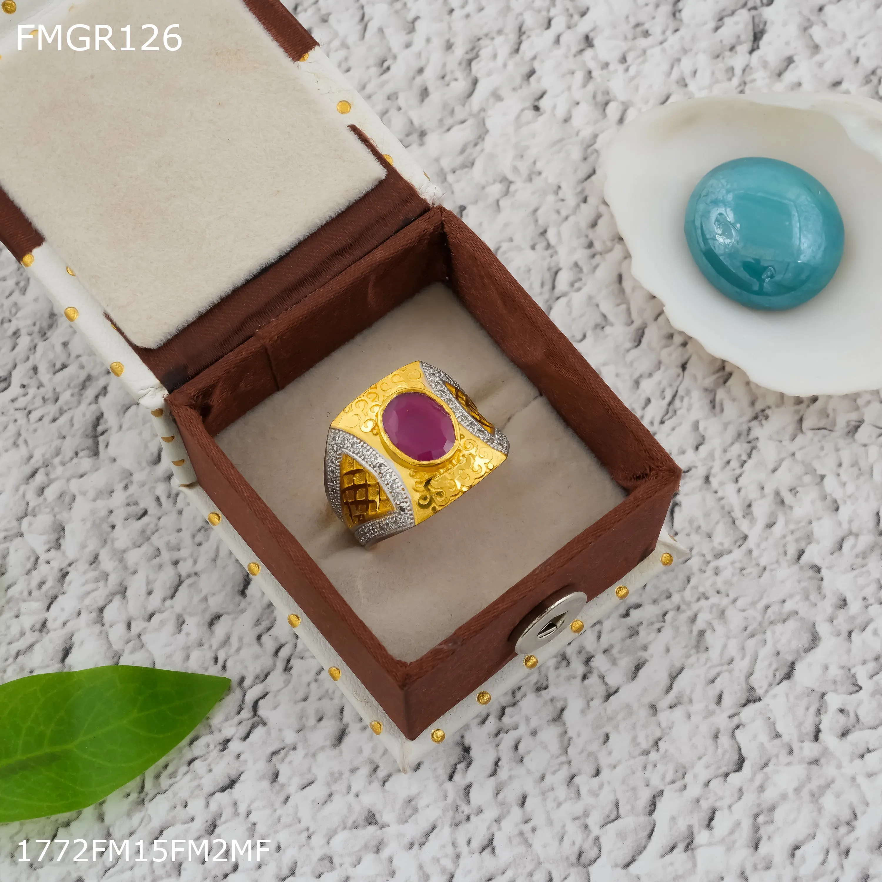 Artisan Item Freeme 1gm redpink stone ad gold plated ring for men - FMGRI126