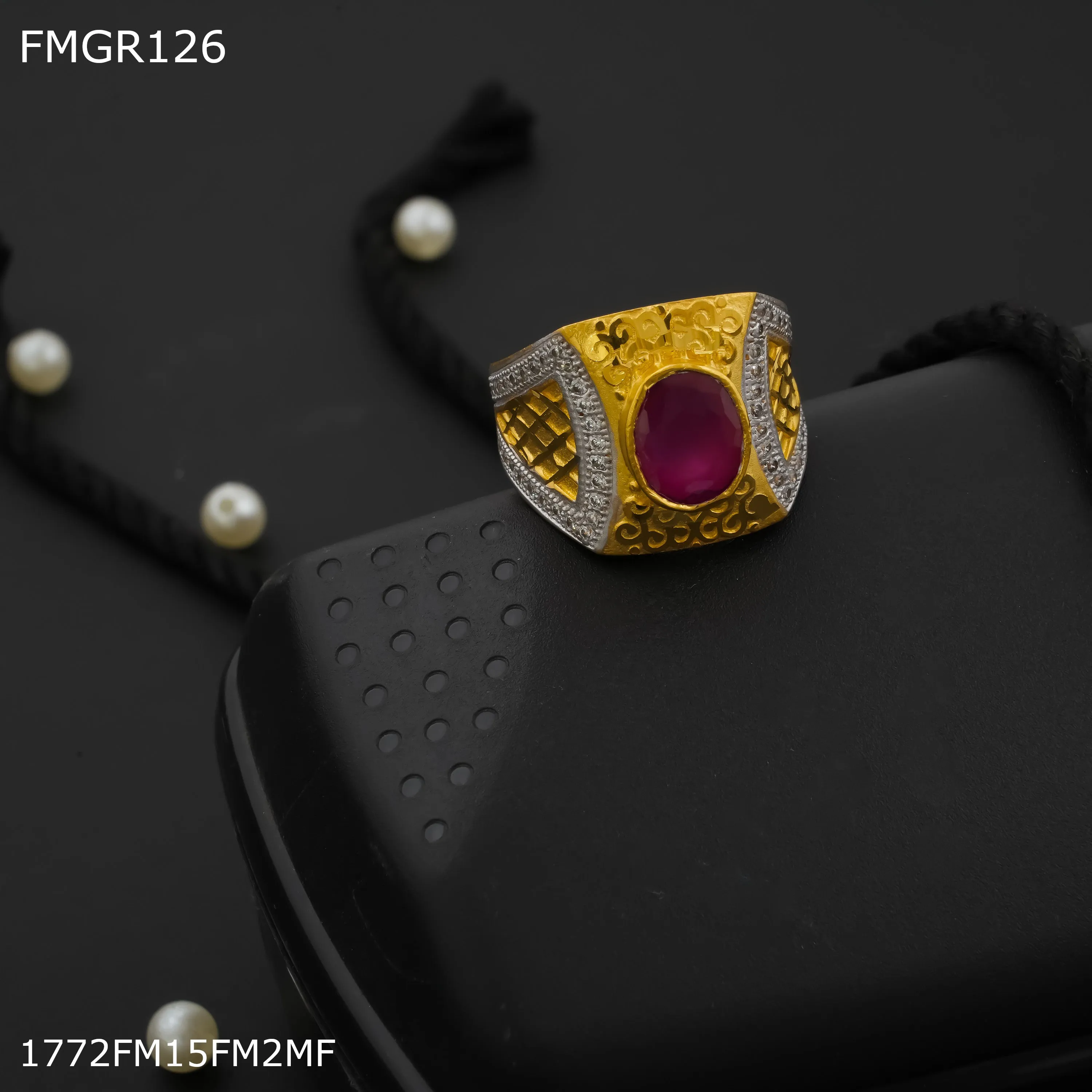 Quality Promise Premium Ornament Freeme 1gm redpink stone ad gold plated ring for men - FMGRI126