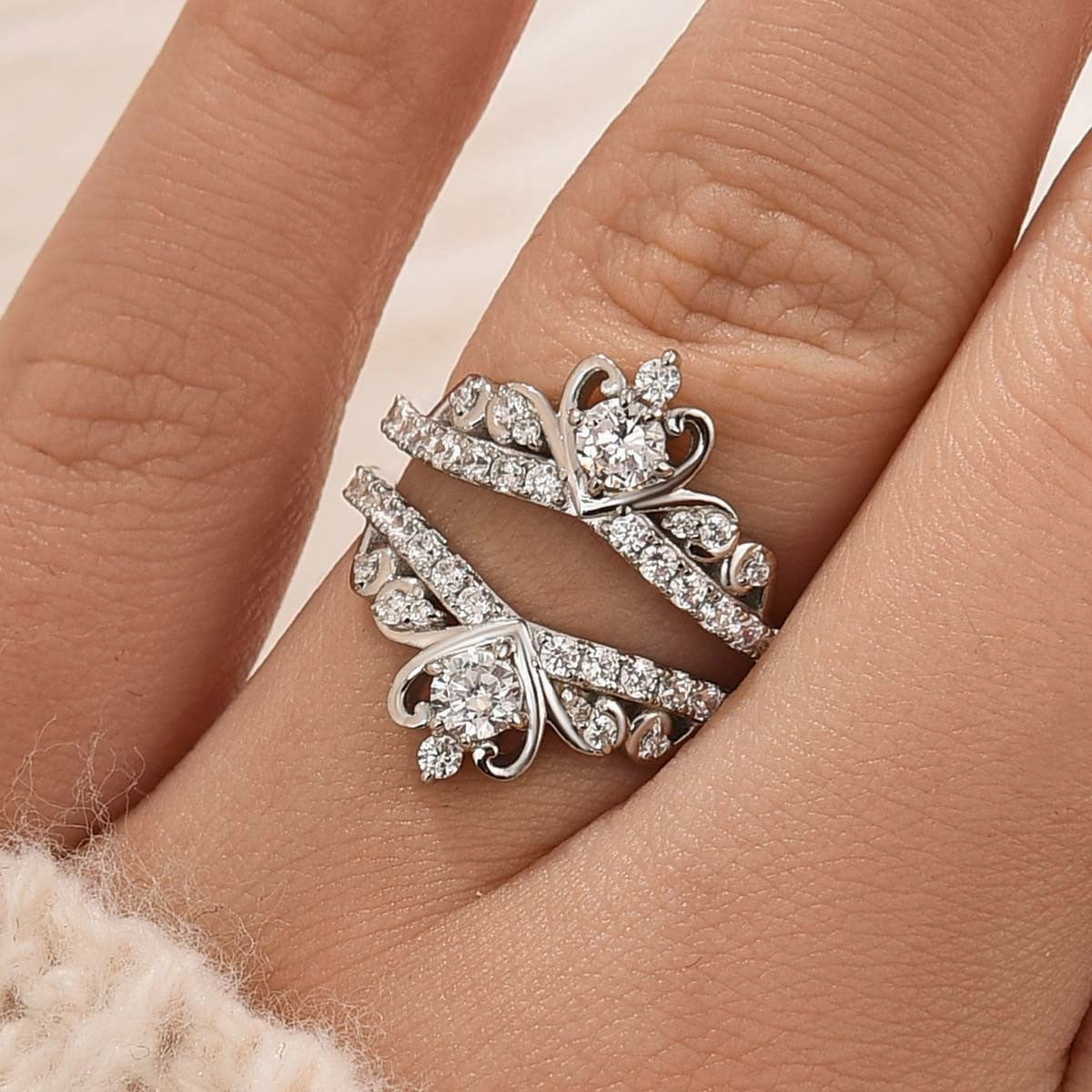 Crown Shaped Insert Wedding Band Engagament Ring Enhancer In Sterling Silver Mature Style