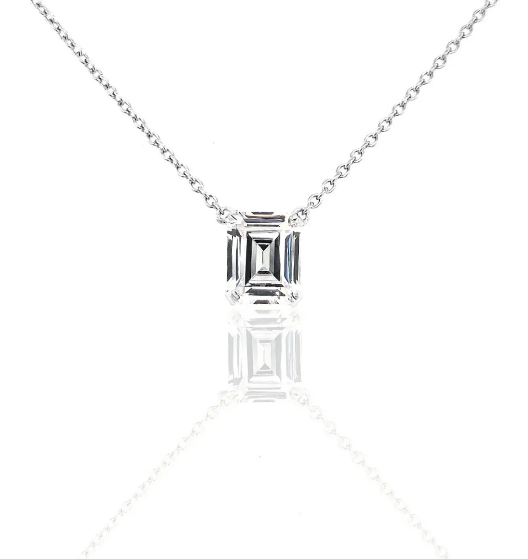 Regional Piece Festive Gift Sterling Silver Emerald Cut CZ Solitaire Necklace