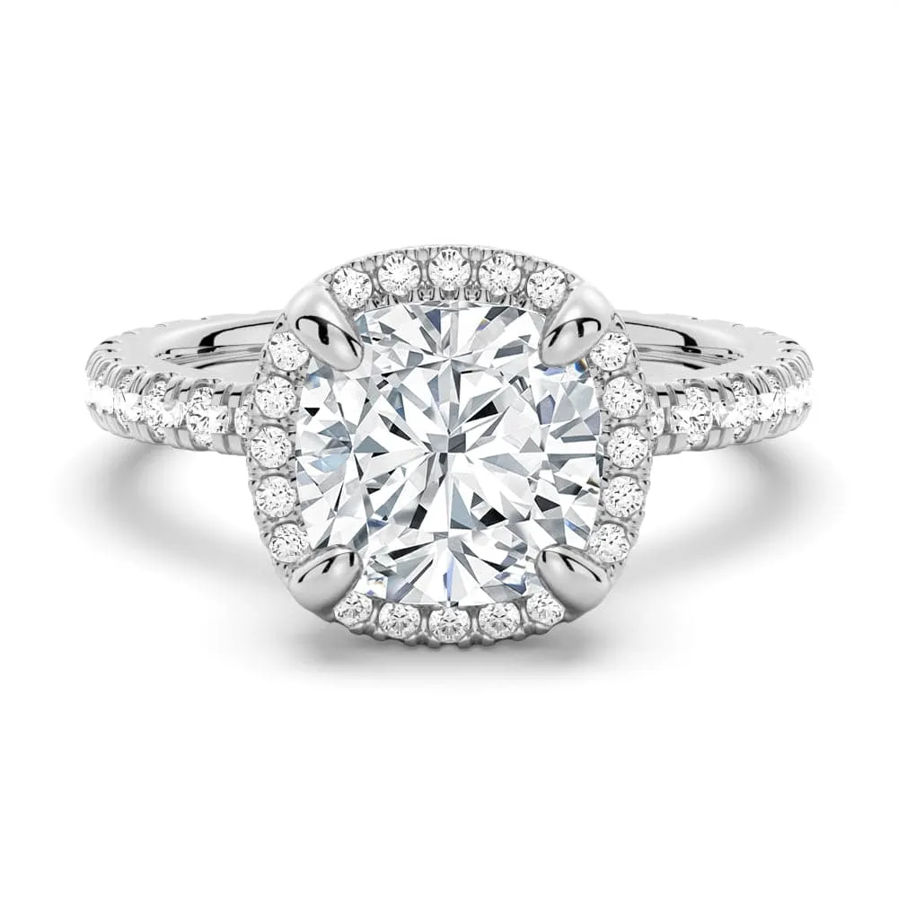 Half Eternity Cushion Cut Moissanite Halo Engagement Ring Formal Look Lightweight Decoration