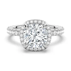 Formal Style Half Eternity Cushion Cut Moissanite Halo Engagement Ring