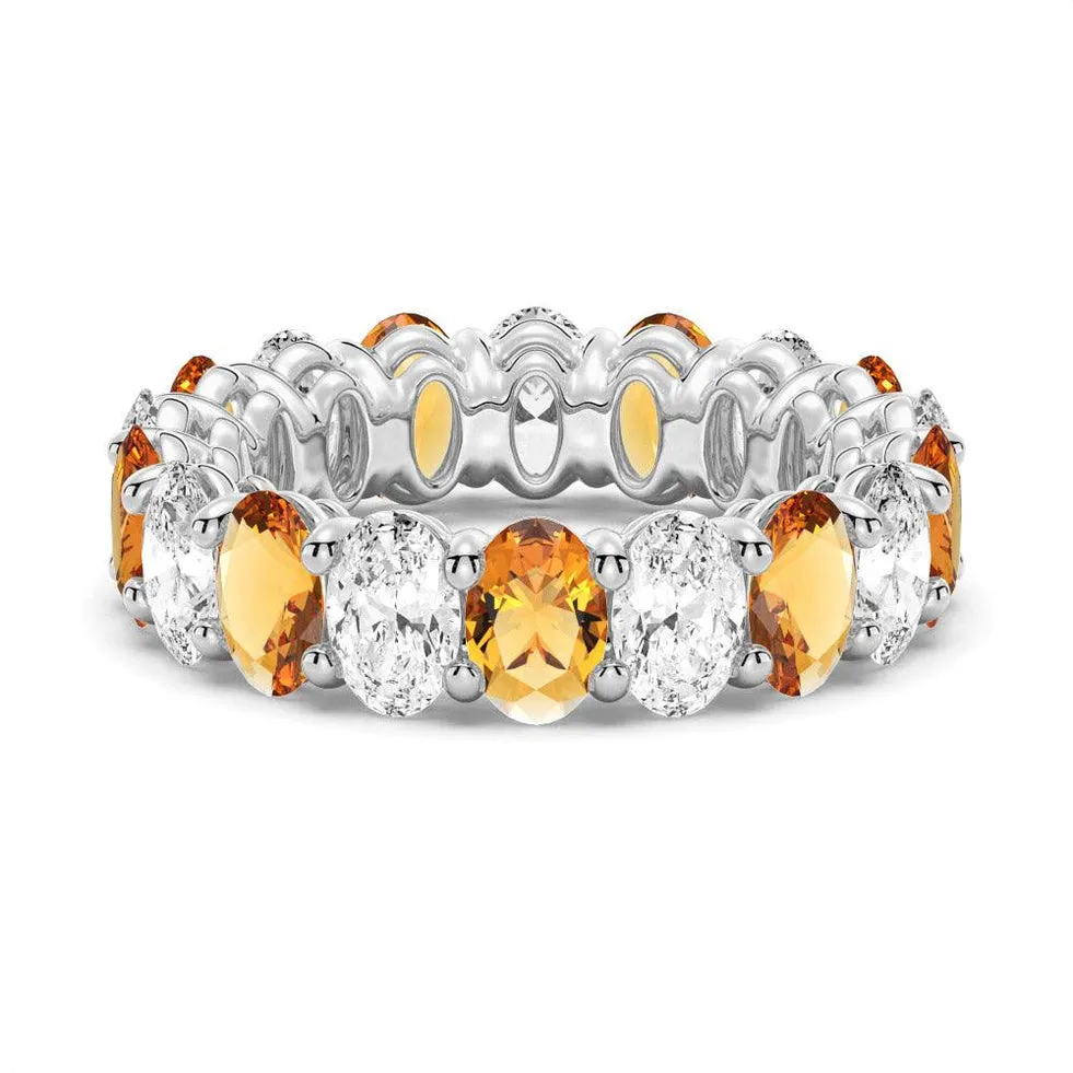Groom Accessory Ornate Ornament 6.6 CT. Lab Grown White Sapphire with Citrine Gemstone Band