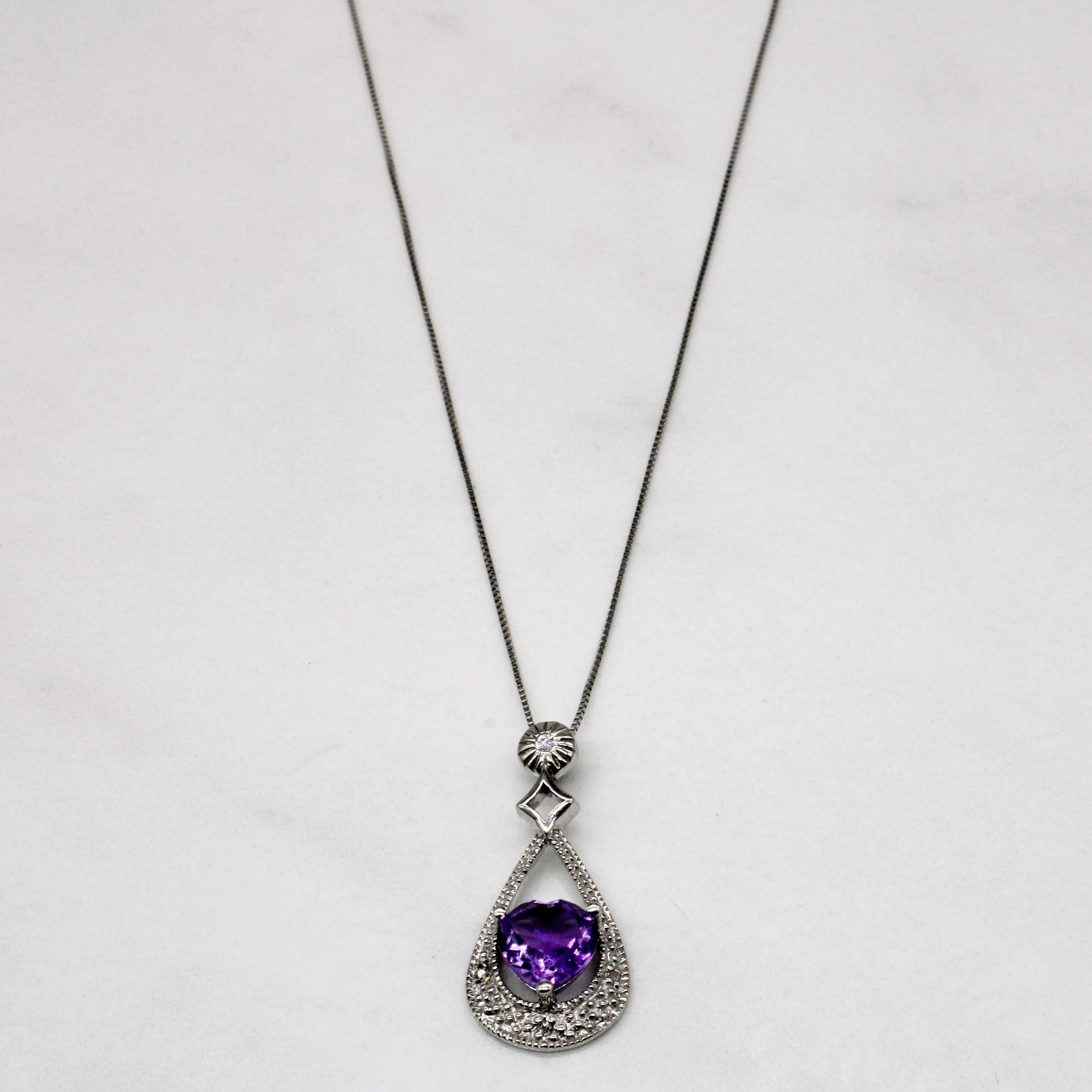Amethyst Heart & Diamond Pendant & Necklace | 0.95ct, 0.02ctw | 18" | Handcrafted Beauty Everyday Sparkle