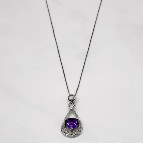 Amethyst Heart & Diamond Pendant & Necklace | 0.95ct, 0.02ctw | 18" | Handcrafted Beauty Everyday Sparkle