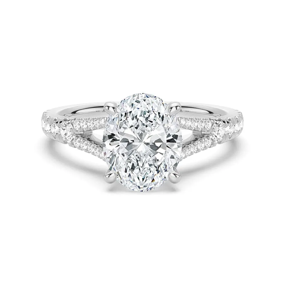 Oval Cut Split Shank Moissanite Engagement Ring Luxury Accent