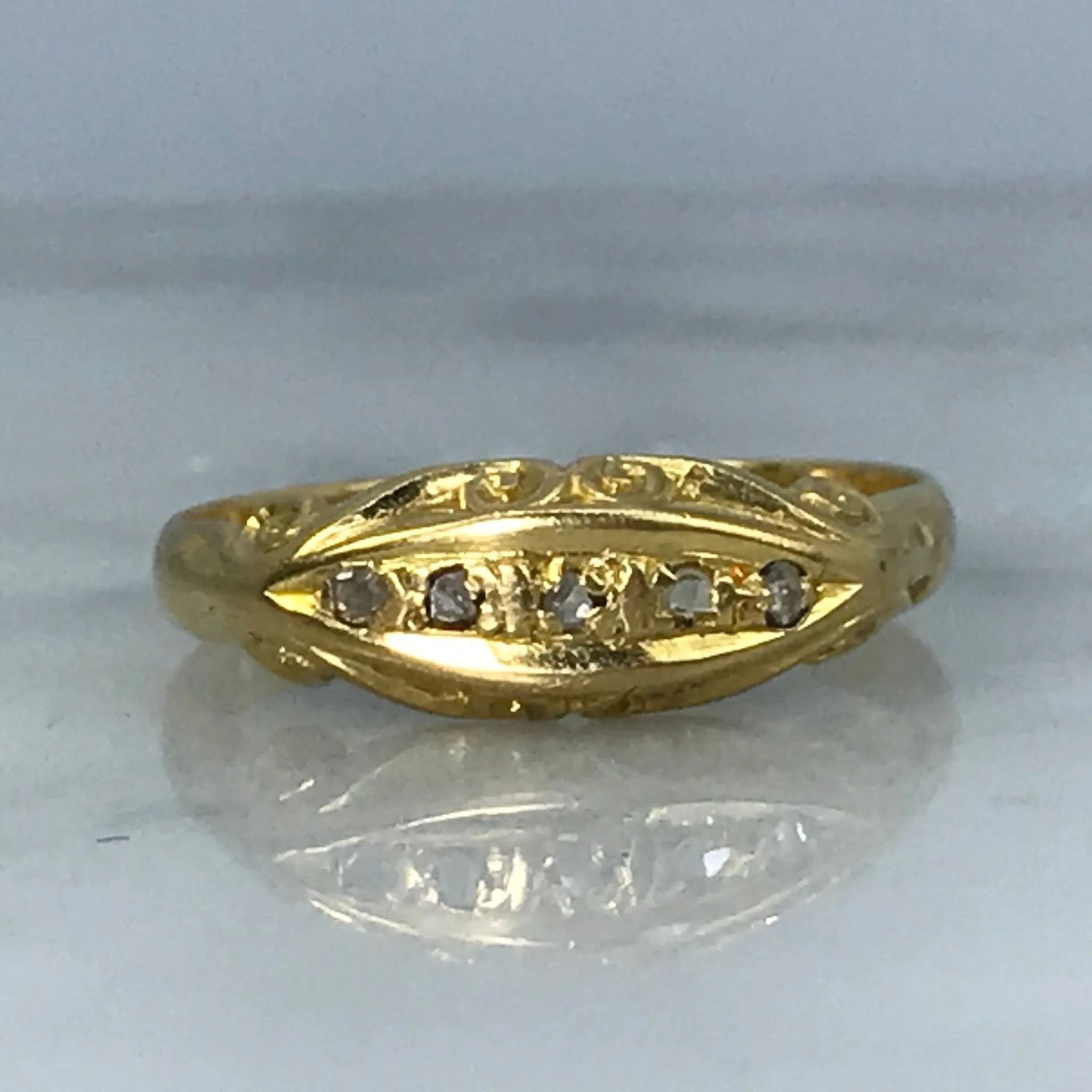 Simple Token Antique Wedding Band. Diamond 18K Gold Ring. April Birthstone. 10th Anniversary Gift. Stacking Ring