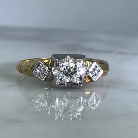 Sentimental Craft Art Deco Diamond Engagement Ring. 14K Gold. Estate Jewelry. April Birthstone. 10 Year Anniversary.