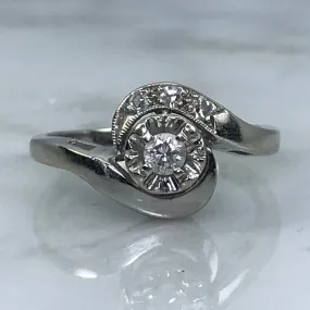 Art Deco Diamond Engagement Ring in 14K White Gold. April Birthstone. 10 Year Anniversary Gift. Chic Moment Shimmer Touch