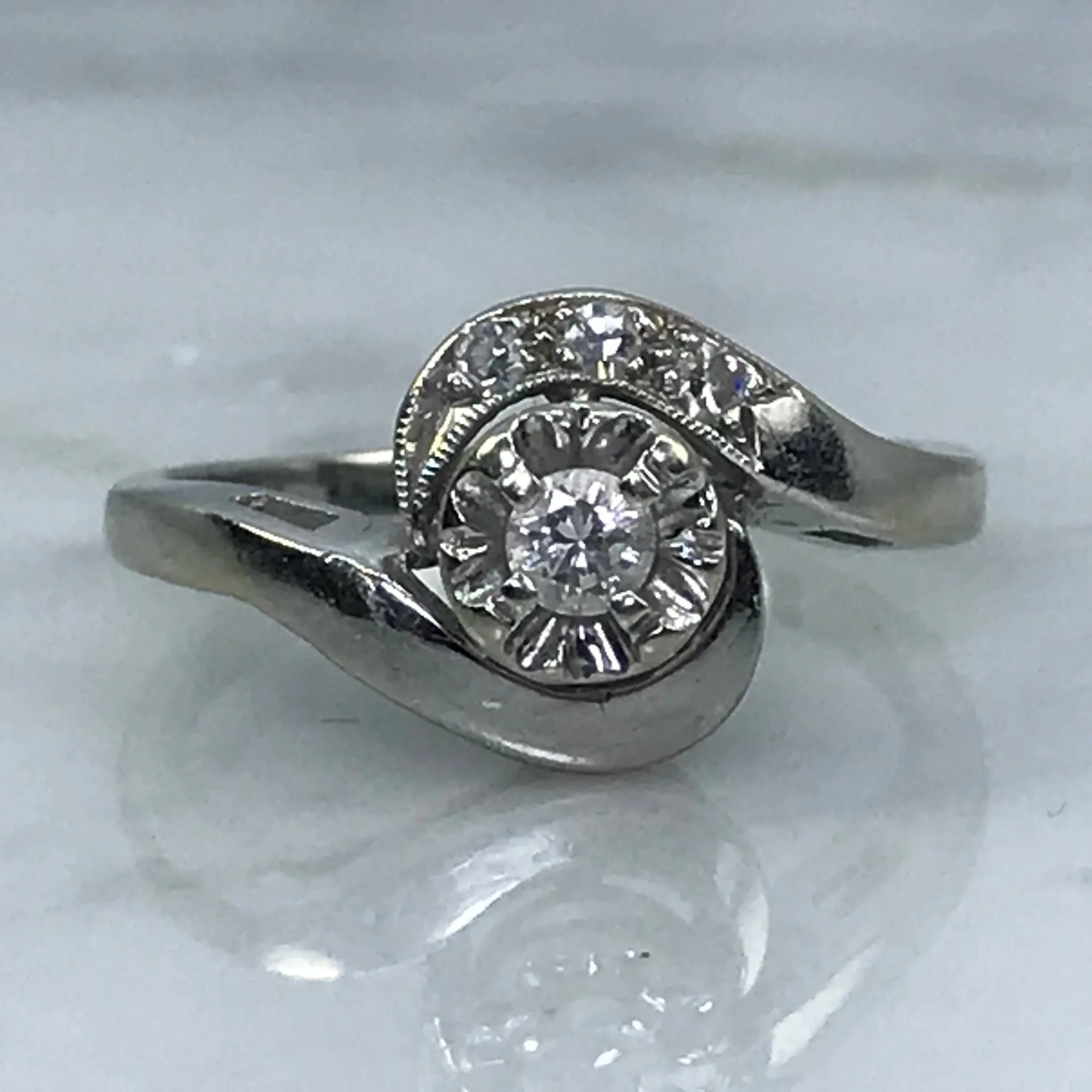 Art Deco Diamond Engagement Ring in 14K White Gold. April Birthstone. 10 Year Anniversary Gift. Chic Moment Shimmer Touch