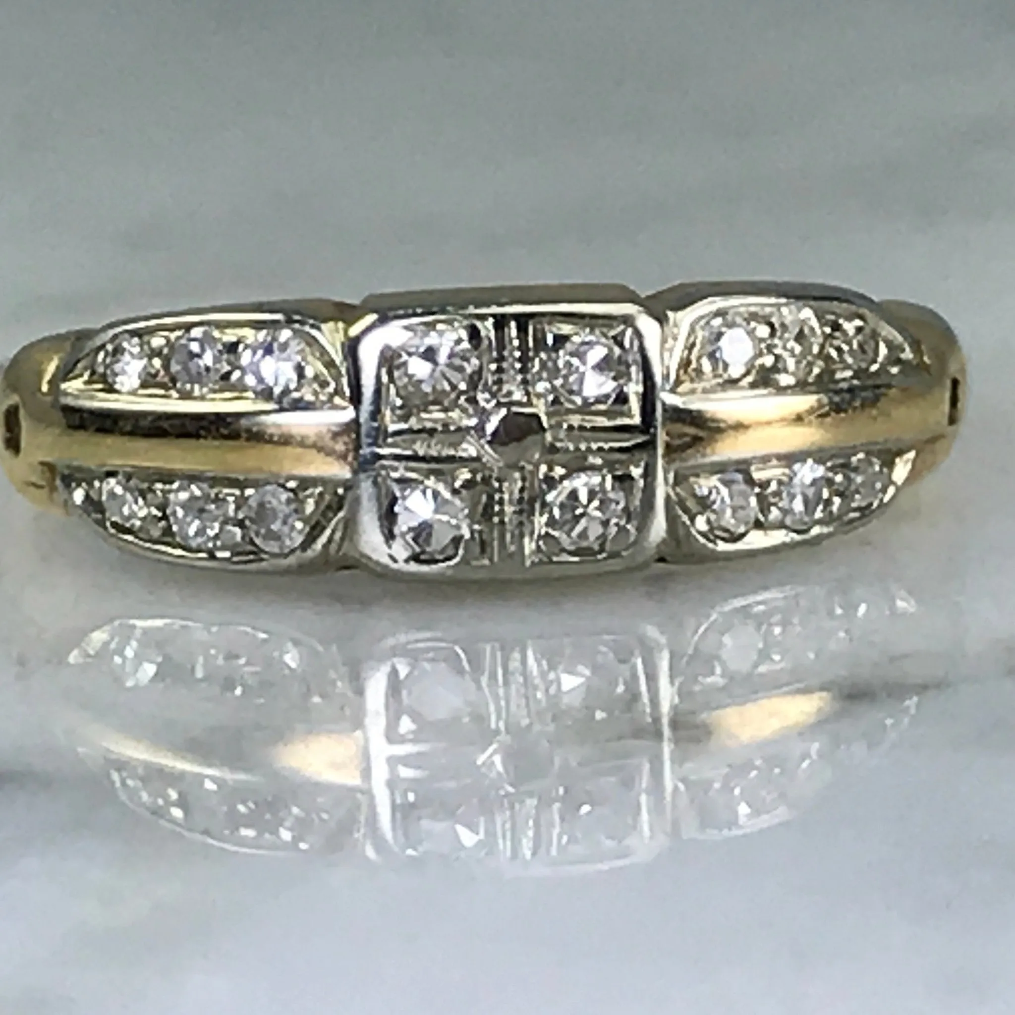 Best Friend Art Deco Diamond Wedding Band. 14K Gold. April Birthstone. 10th Anniversary Gift. Stacking Ring.