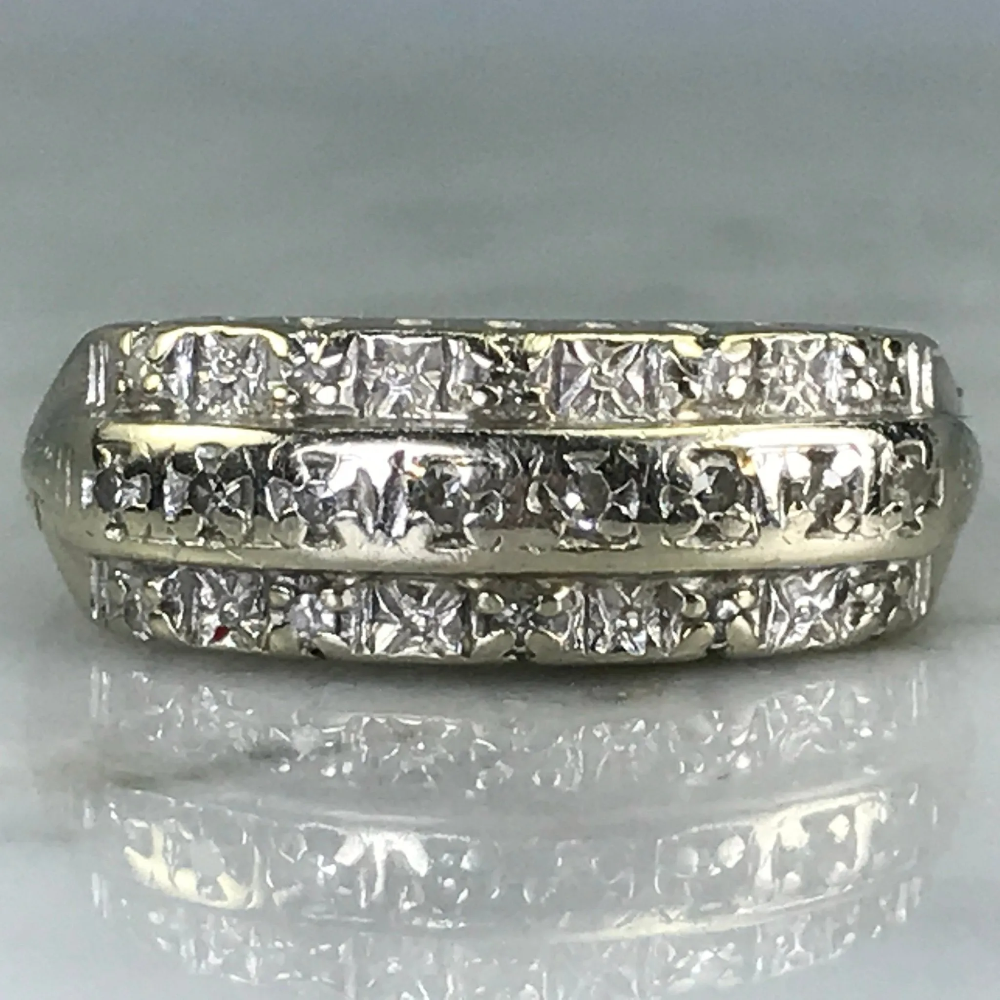 Art Deco Diamond Wedding Band. 14K Gold. April Birthstone. 10th Anniversary. Stacking Ring. Economical Jewelry