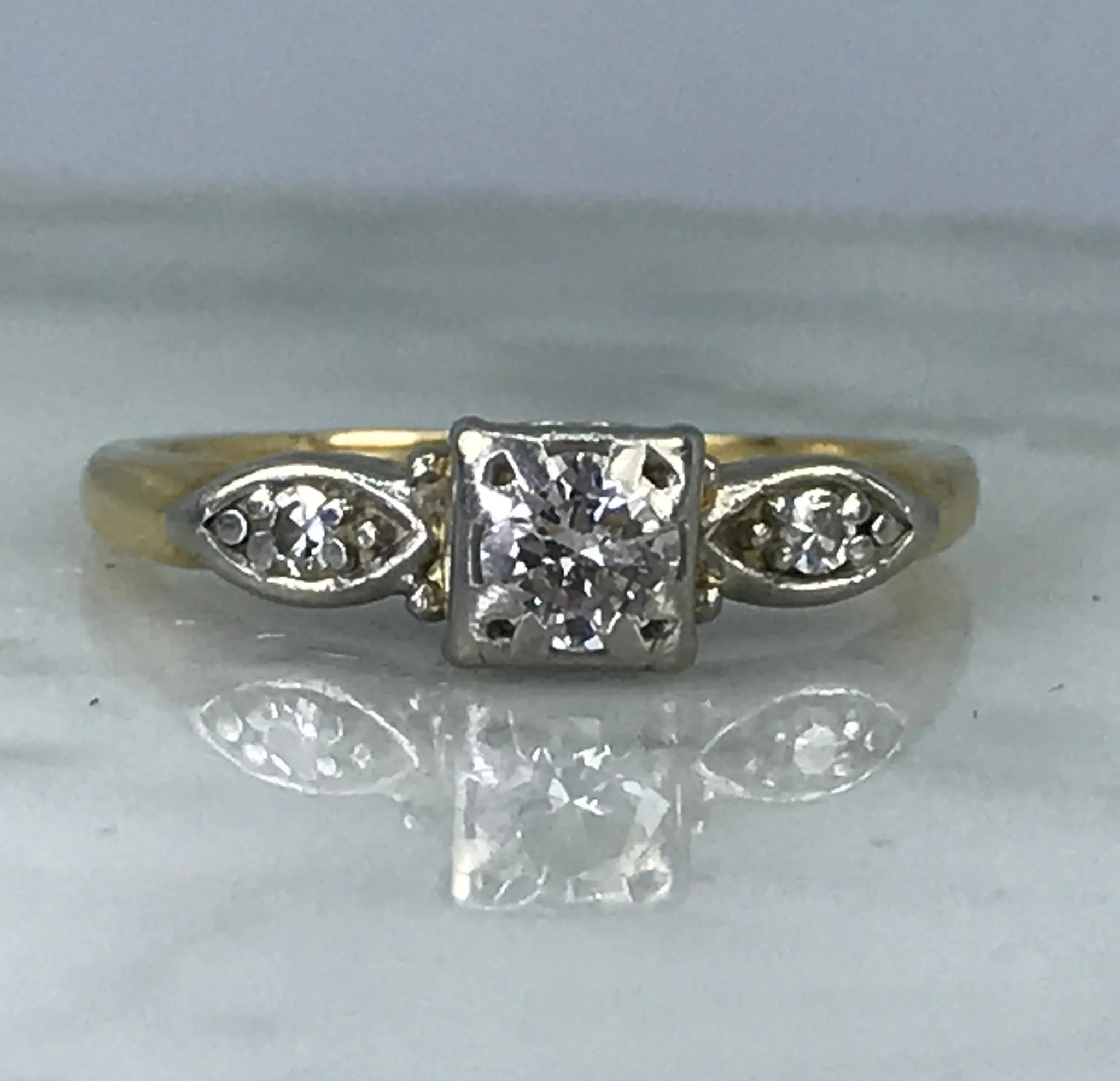 Art Deco Engagement Ring by Jabel. 14K Gold. April Birthstone. 10 Year Anniversary Gift. Antique. Artisan Shape