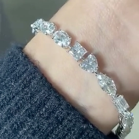 Sterling Silver White Gold Simulated Diamond Bracelet for Women Textile Shine