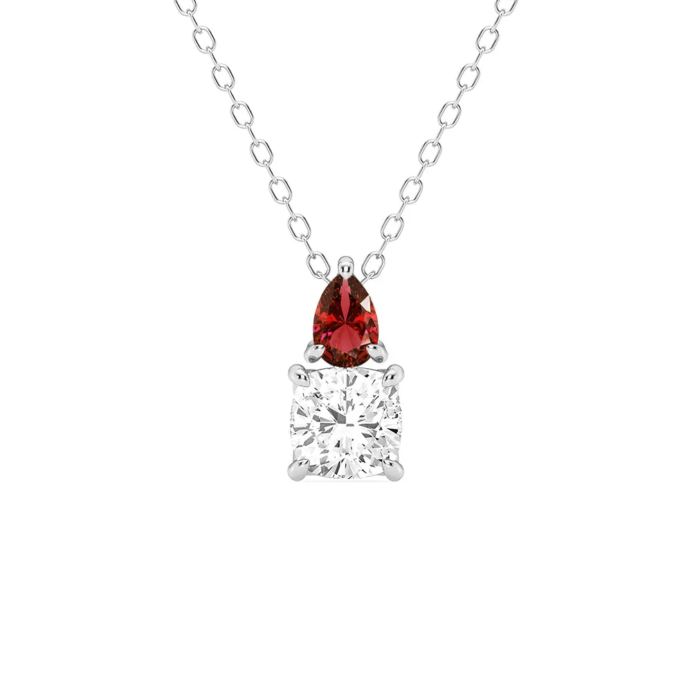 Toi Et Moi Ruby and Cushion Cut Lab Grown Diamond Pendant Necklace Luxurious Craft