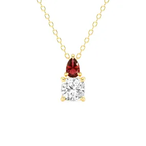 Inspired Touch Toi Et Moi Ruby and Cushion Cut Lab Grown Diamond Pendant Necklace