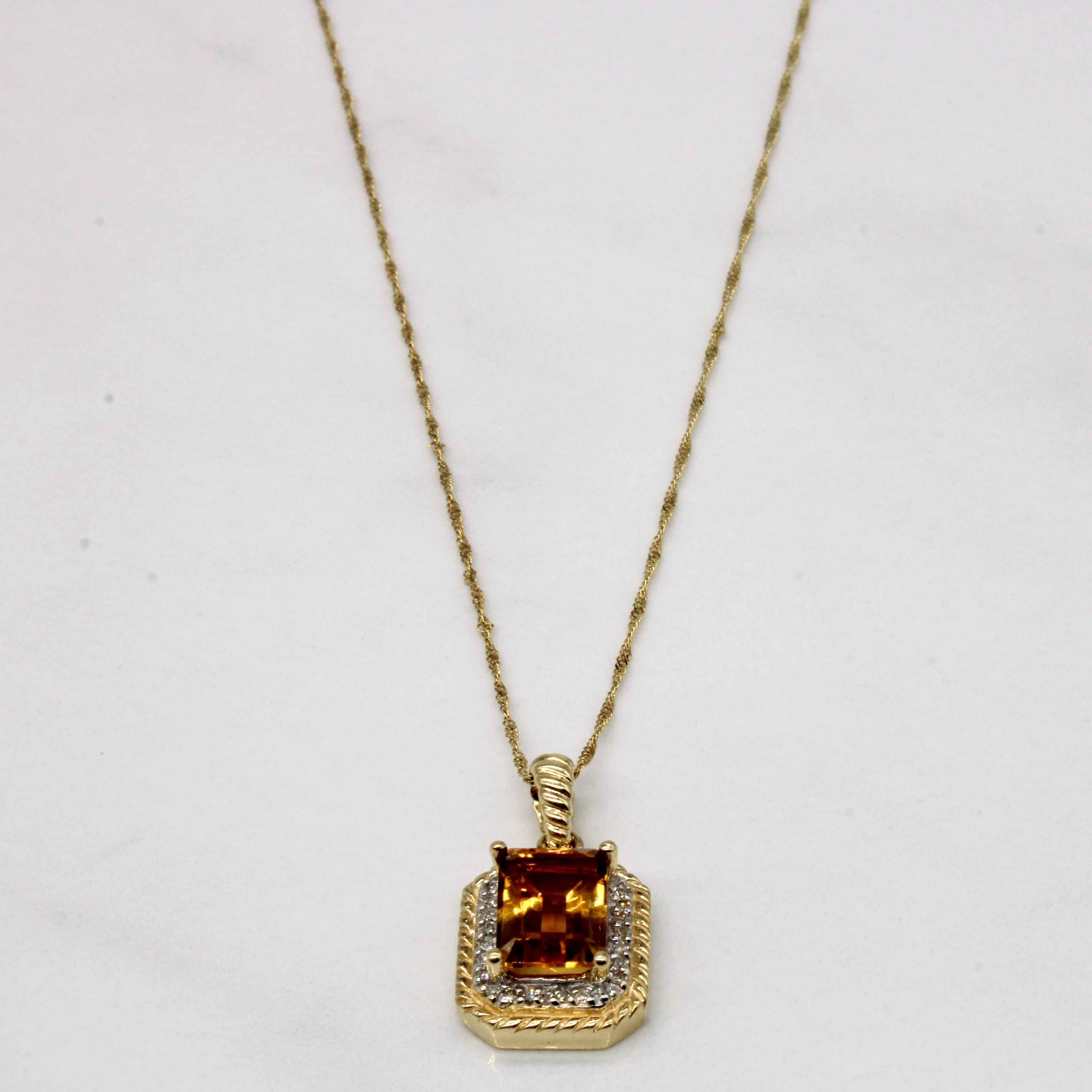 Citrine & Diamond Square Pendant Necklace | 1.85ct, 0.09ctw | 18" | Shining Accent Evening Glow