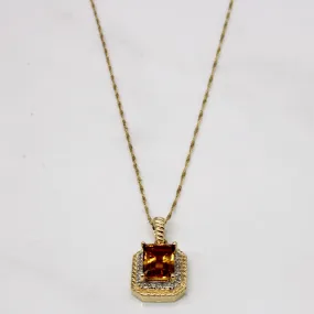 Citrine & Diamond Square Pendant Necklace | 1.85ct, 0.09ctw | 18" | Shining Accent Evening Glow