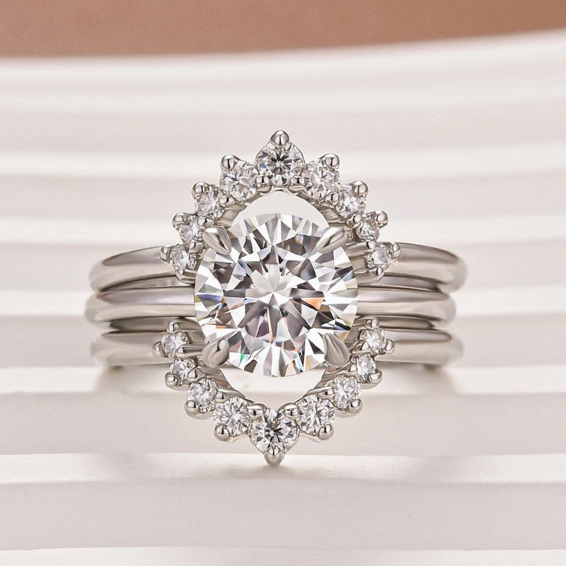 Moissanite 2.0Ct Solitaire Round Cut White Gold Wedding Ring Set Neutral Glow Chic Shine