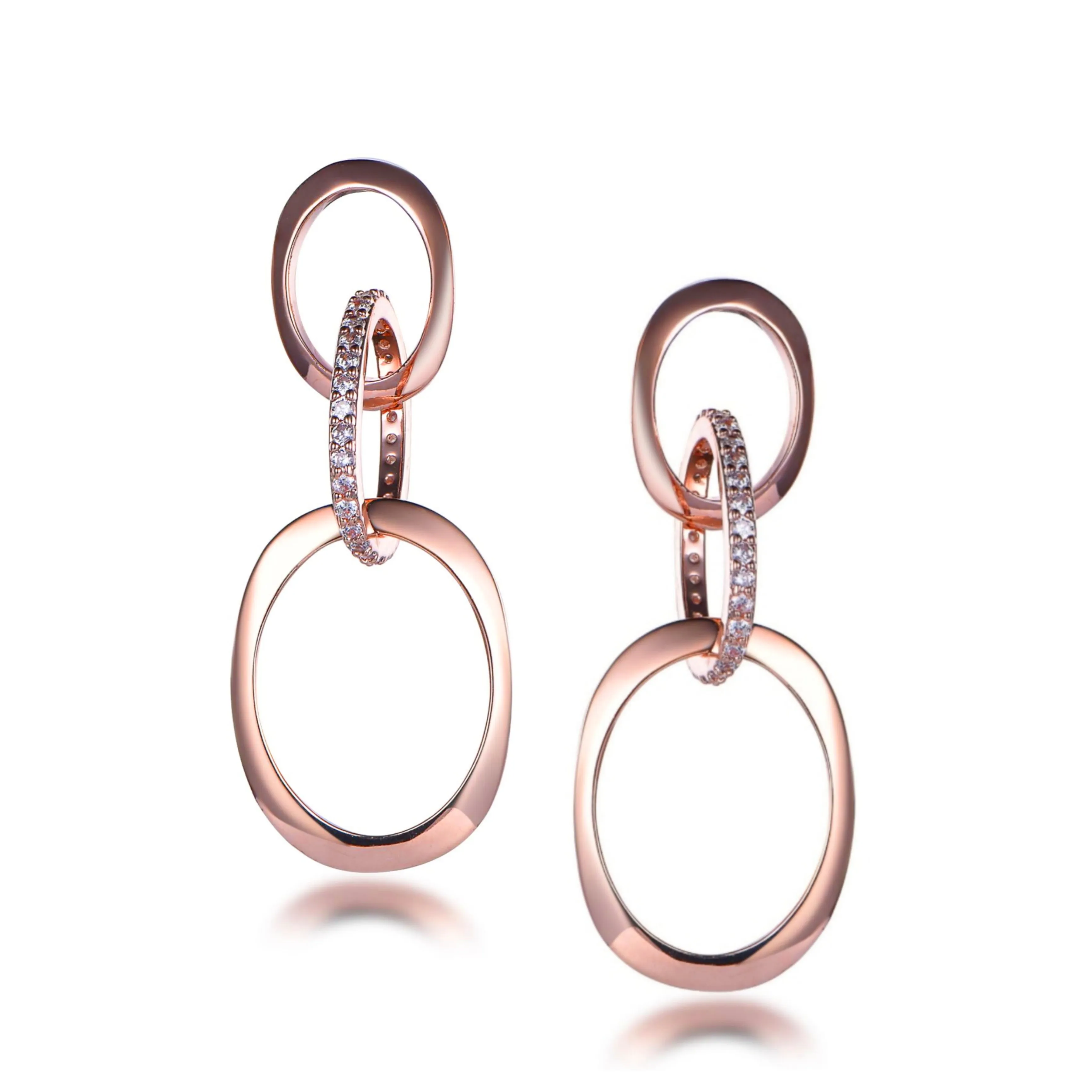 Rose Gold Plated Sterling Silver 3 Oval Link Earrings Grand Adornment Elegant decoration