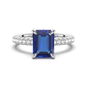 Statement Fit 3 CT. Side Stone Lab Grown Sapphire Engagement Ring With Hidden Halo