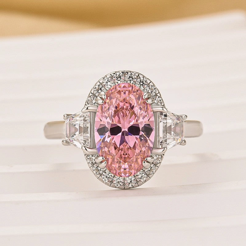 Easy Style Distinctive pieces 2.5Ct Halo Oval Cut Three Stone Engagement Ring Promise Ring For Her