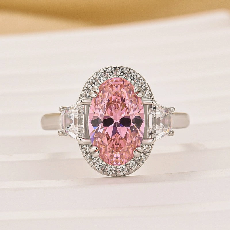 Alluring Charm Soft Features 2.5Ct Halo Oval Cut Three Stone Engagement Ring Promise Ring For Her