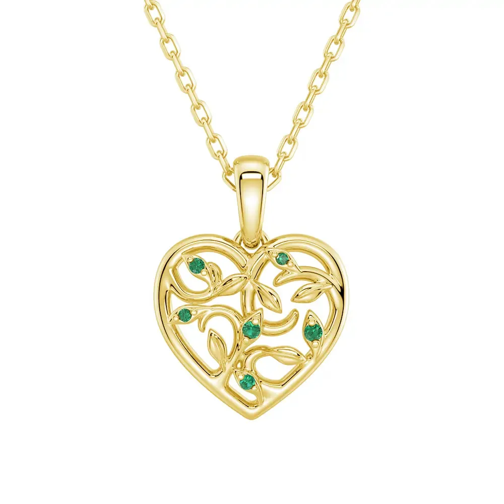 Asymmetrical Vine Motif Lab Grown Emerald Heart Necklace Captivating Touch