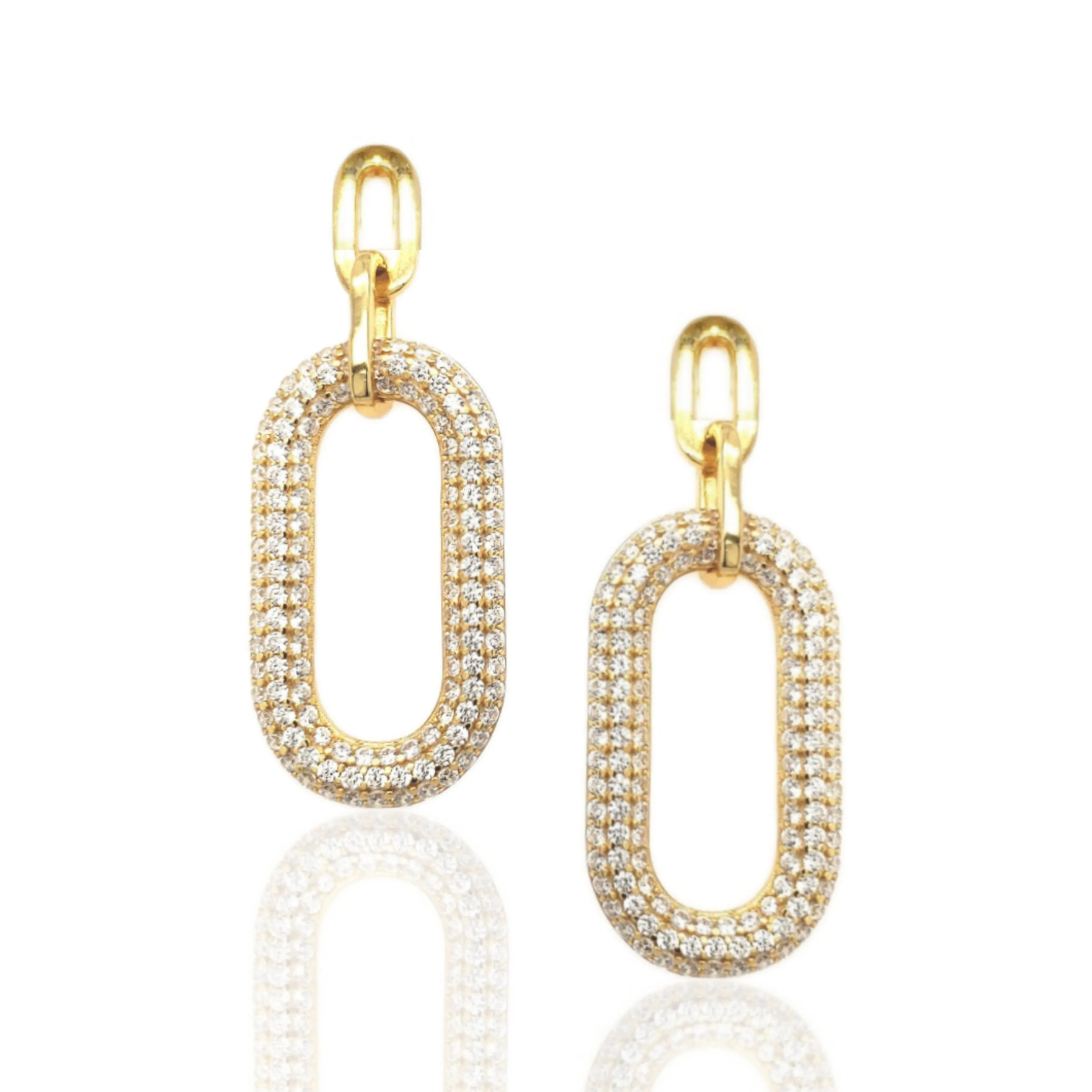 Sterling Silver rectangular link micropave CZ hanging Earring Delicate Creation Pretty Feature