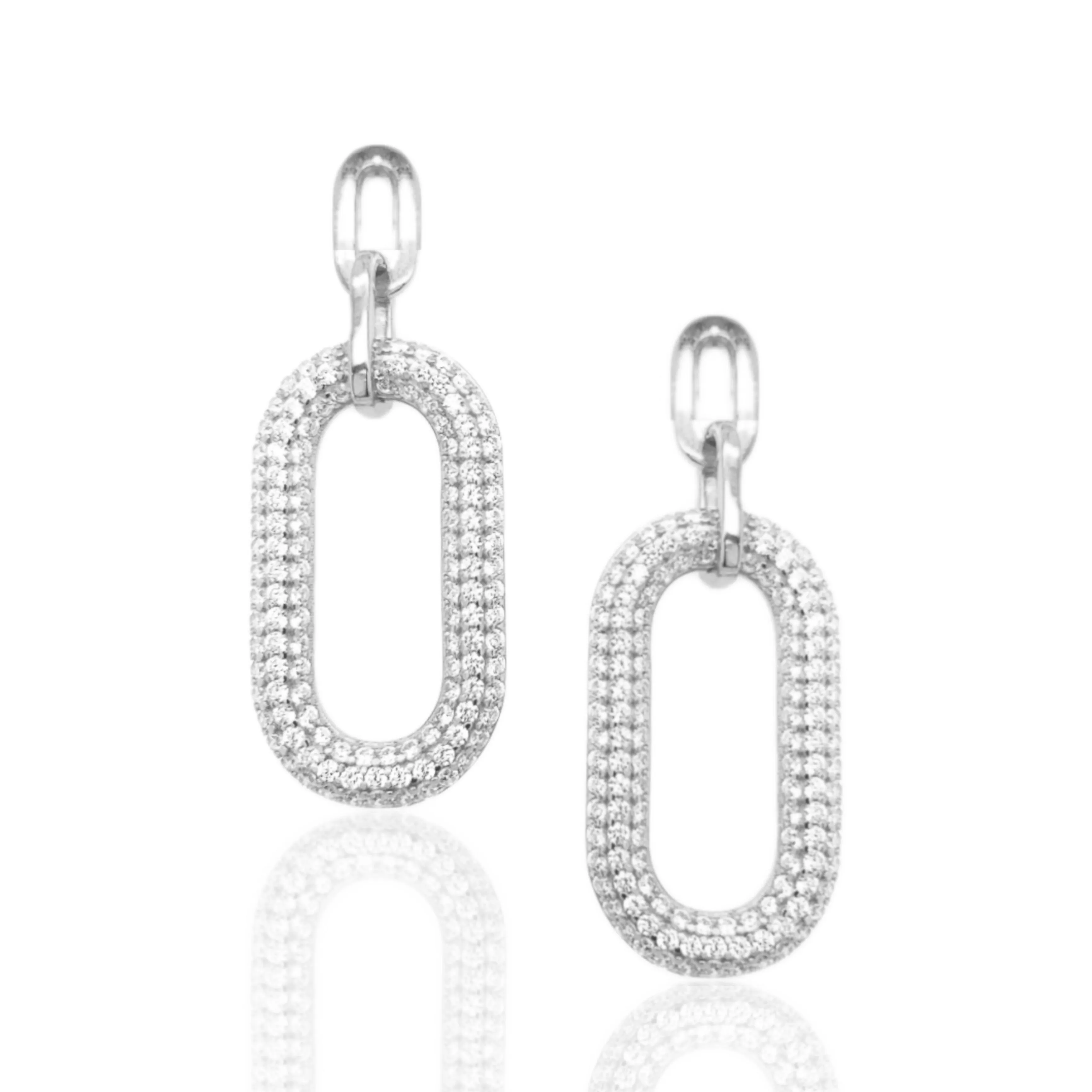 Sterling Silver rectangular link micropave CZ hanging Earring Glittering Choice Lustrous Accessory
