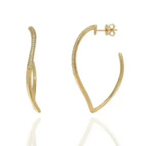 14K Gold Wavy Marquise Shaped Diamond Hoop Earrings Durable Adornment Metallic Piece
