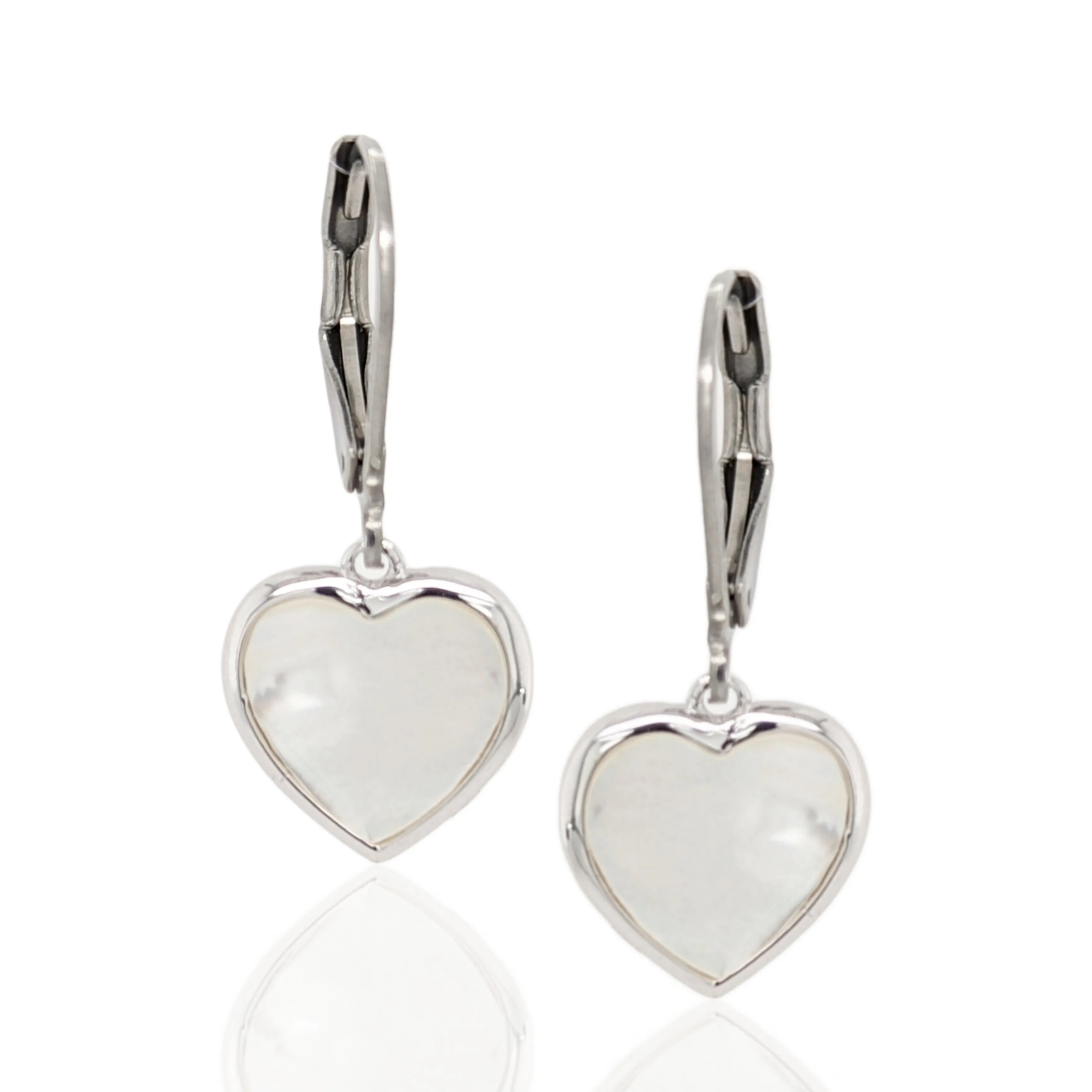 Surgical Steel with Sterling Silver Mother of Pearl Hearts Leverback Earrings Winter Ornament