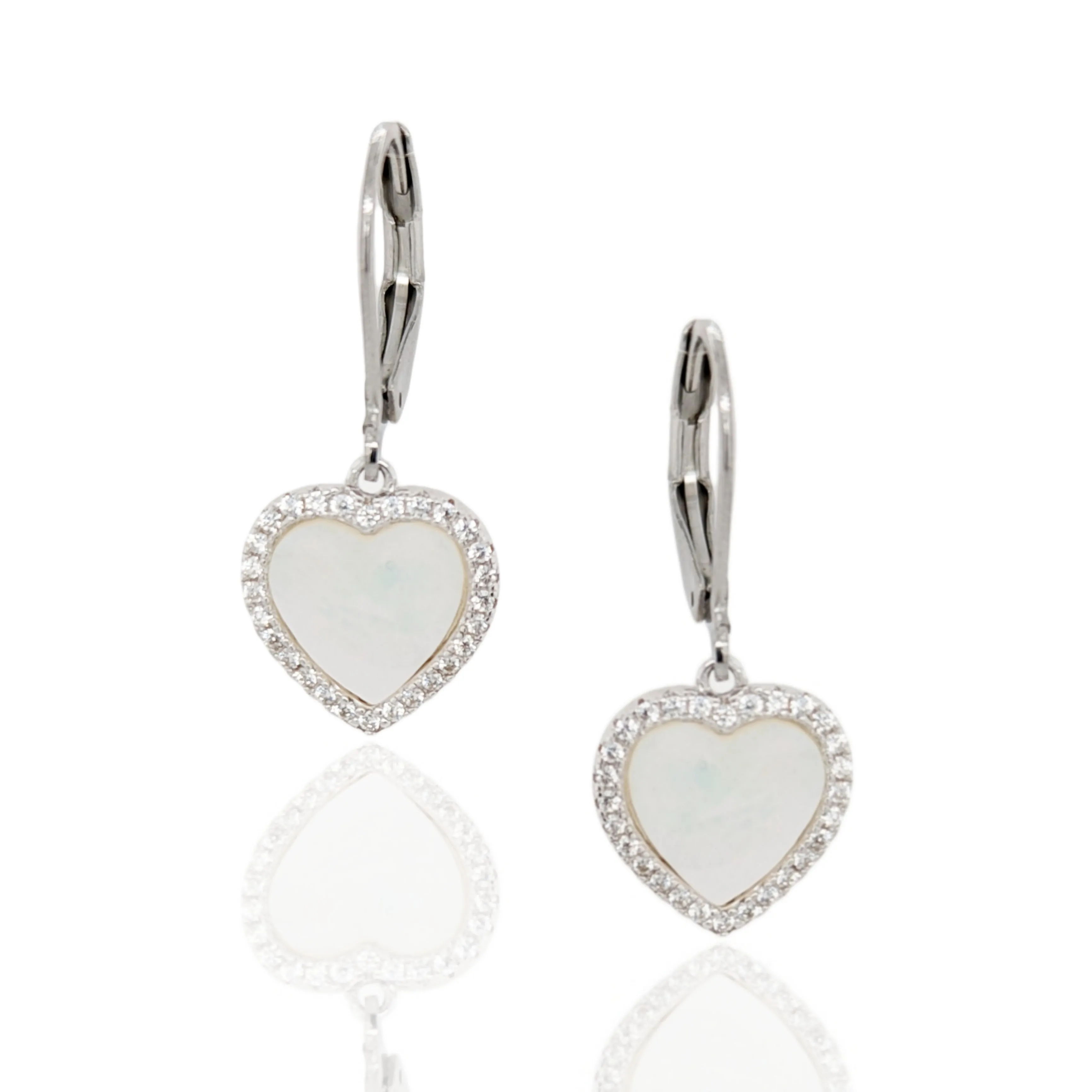 Surgical Steel with Sterling Silver Mother of Pearl Hearts Leverback Earrings Charming Accessory Safe Ornament