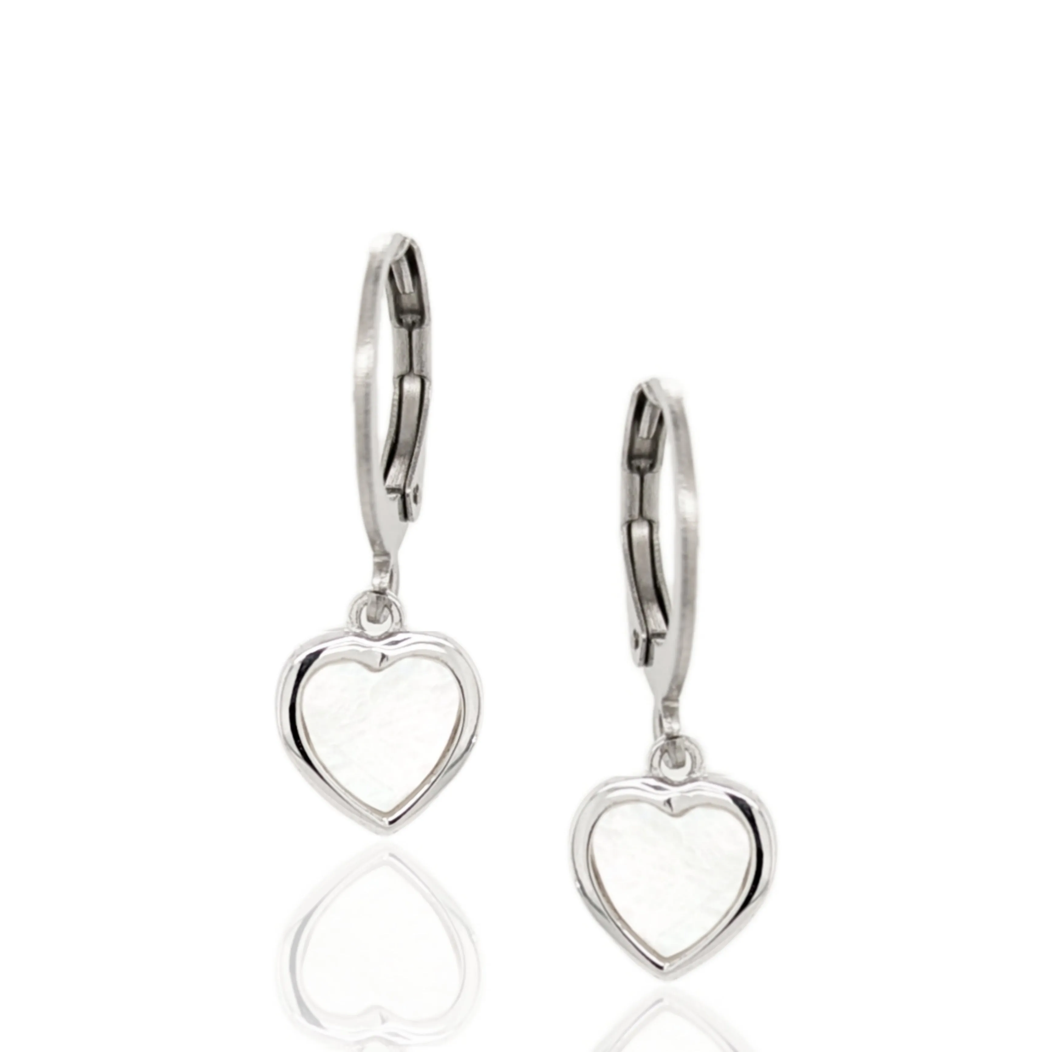 Surgical Steel with Sterling Silver Mother of Pearl Hearts Leverback Earrings Modernist Piece Attractive Piece