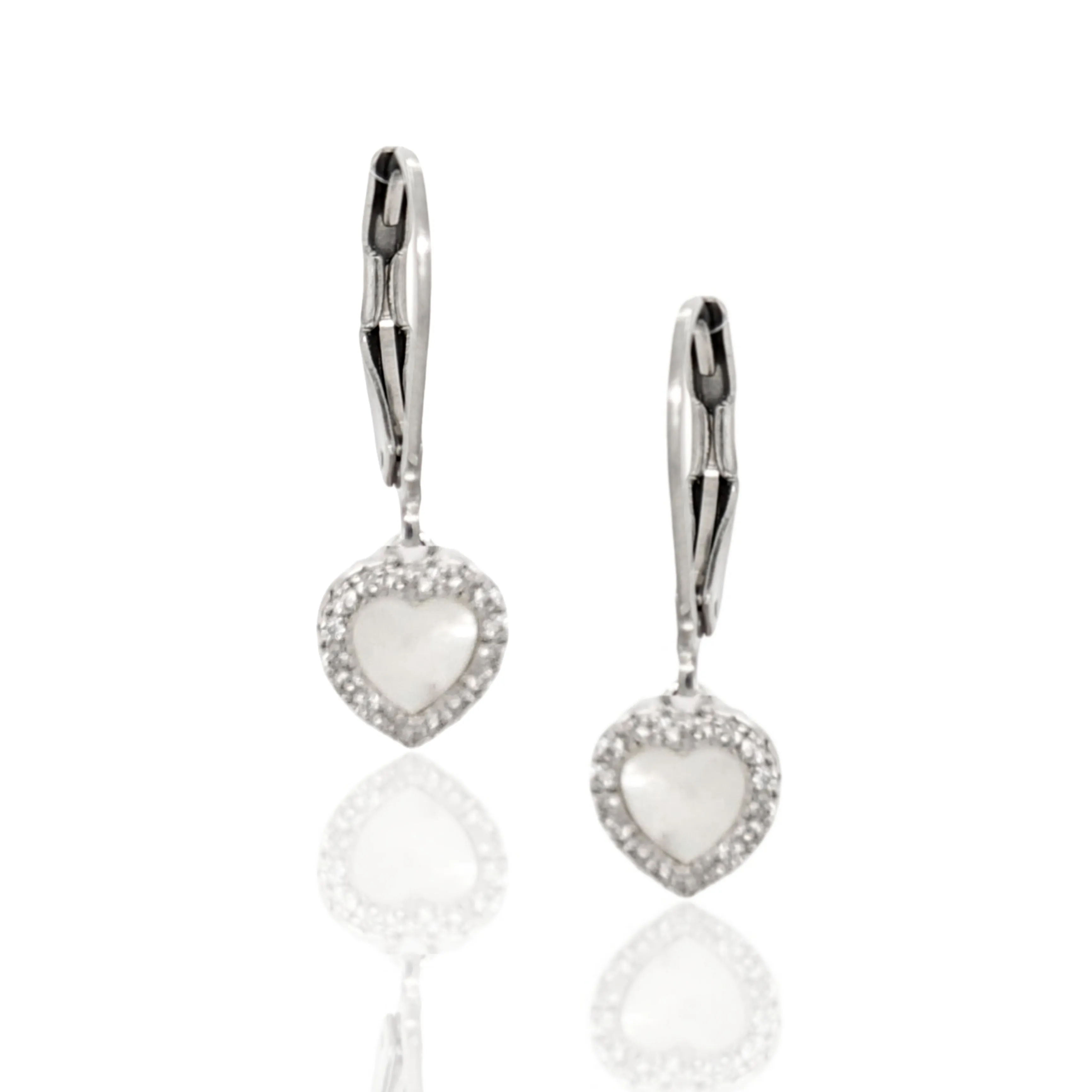 Matte Accessory Surgical Steel with Sterling Silver Mother of Pearl Hearts Leverback Earrings