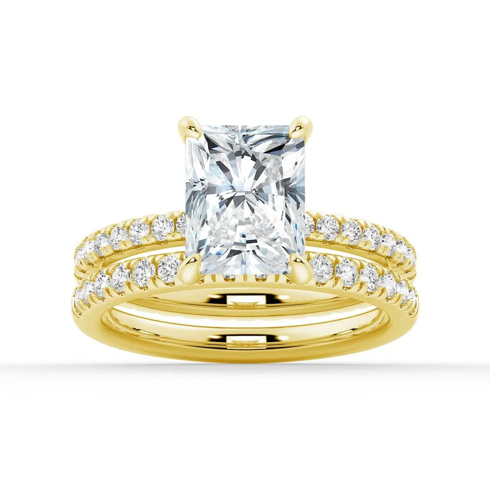 Solitaire Radiant Cut Moissanite Ring Set with Matching Wedding Band Personalized Item