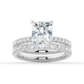 Solitaire Radiant Cut Moissanite Ring Set with Matching Wedding Band Pure Touch