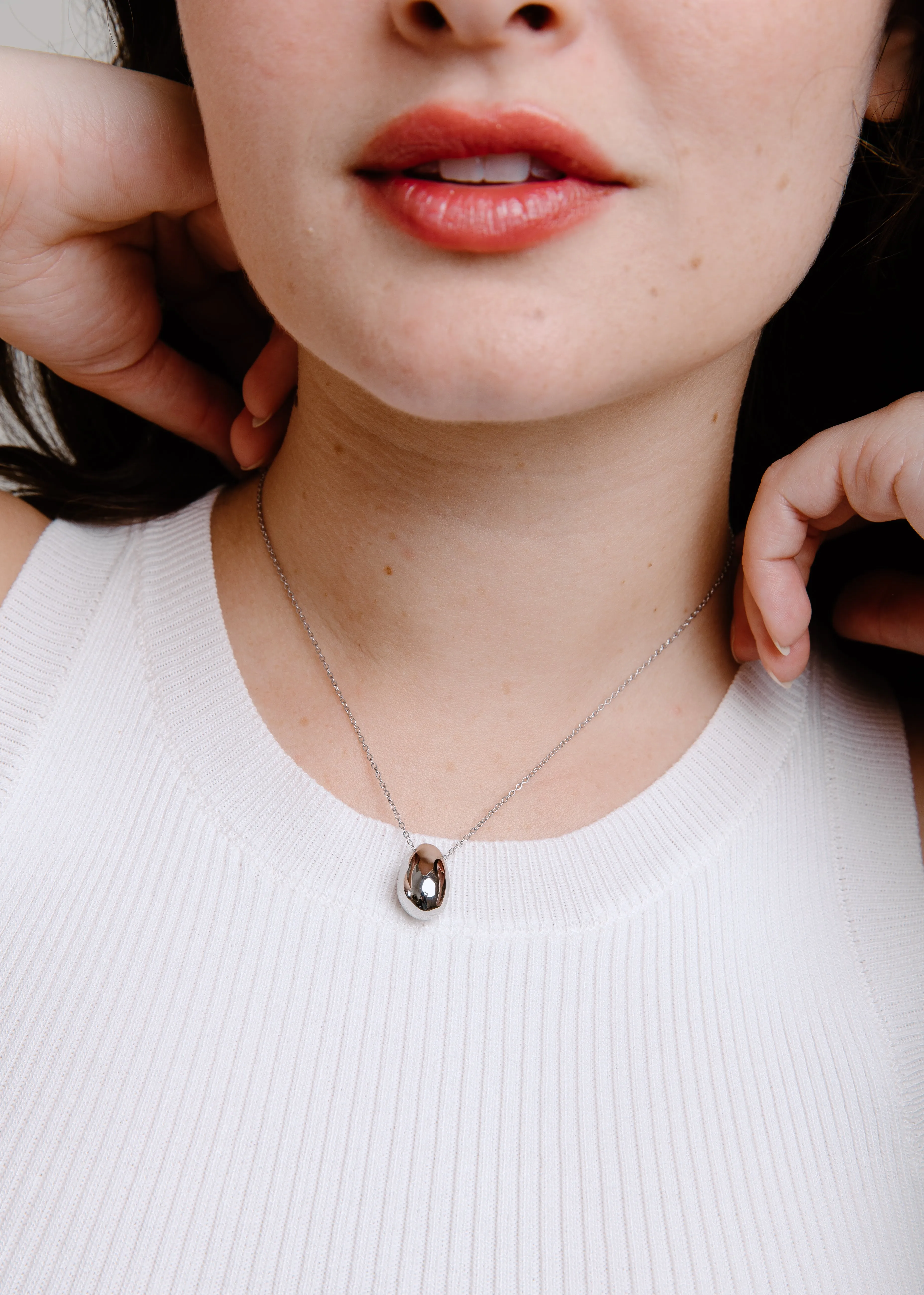 For University Coiled Item Ball Drop Necklace - Silver