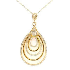 Versatile Piece Modern Man Sterling Silver Gold Plated Teardrop With CZ Pendant Necklace