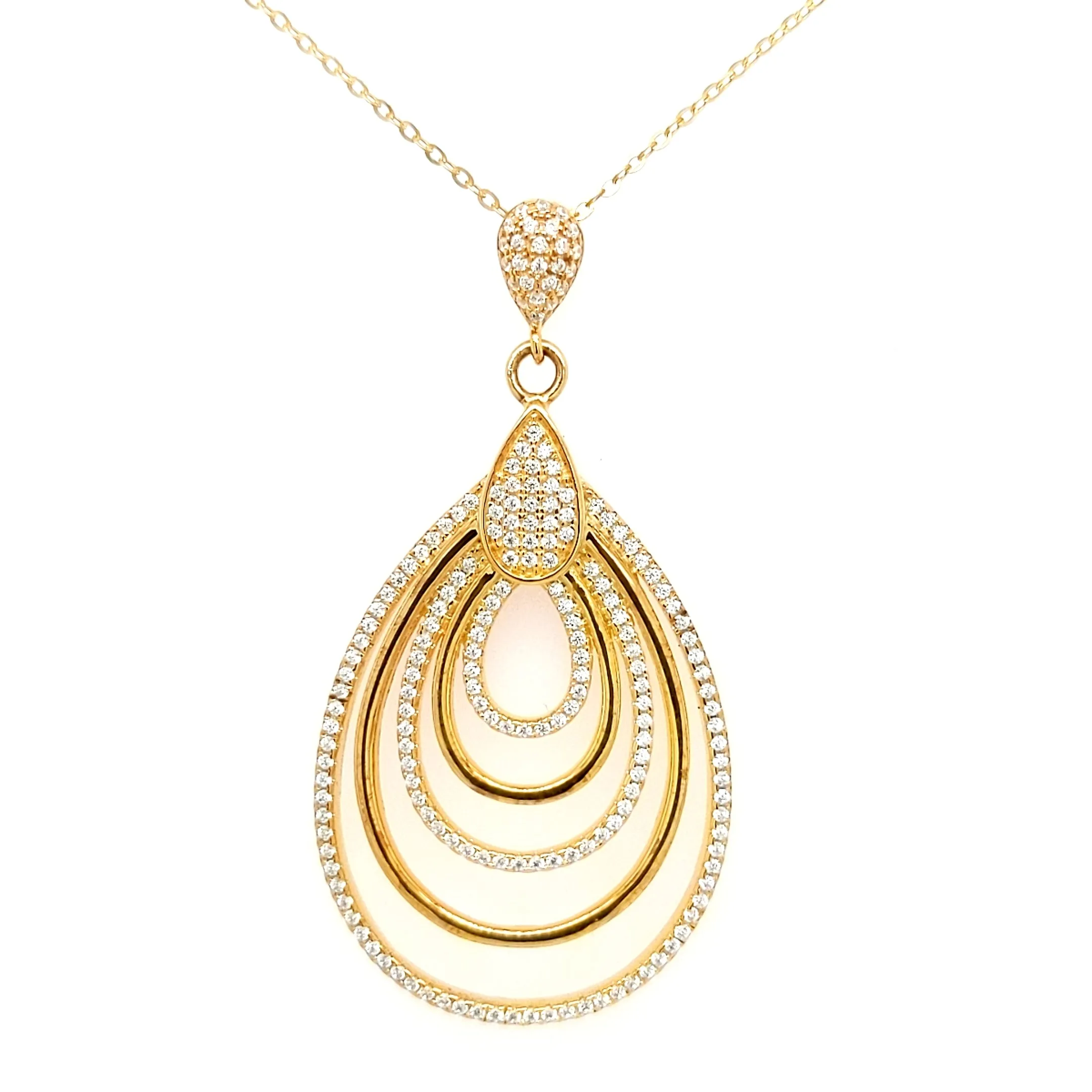 Versatile Piece Modern Man Sterling Silver Gold Plated Teardrop With CZ Pendant Necklace